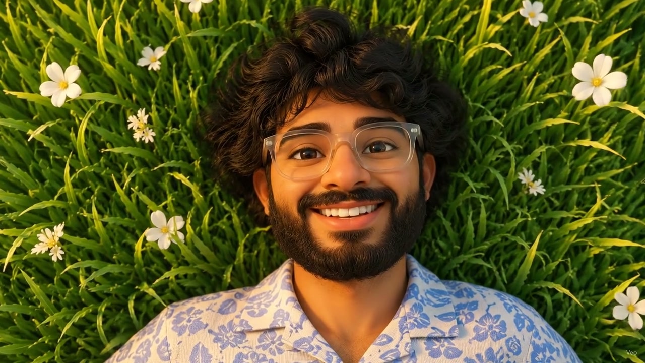 Ritesh lying in a field of grass